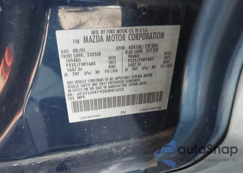 2002 Mazda Tribute Es V6/Lx V6 z USA, uszkodzony, nr VIN 4F2YU09192KM01055